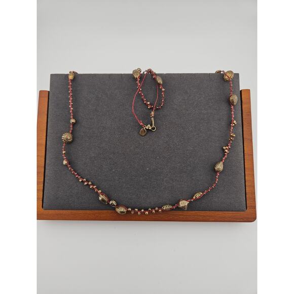 Chan Luu Designer Necklace 925 Marked Red Woven Braided Beaded Coastal Boho - Picture 1 of 5